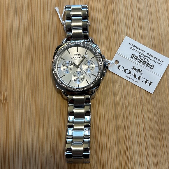 COACH BOYFRIEND WATCH WITH 38MM SILVER CHRONOGRAPH FACE & SILVER BRECLET - Picture 3 of 6